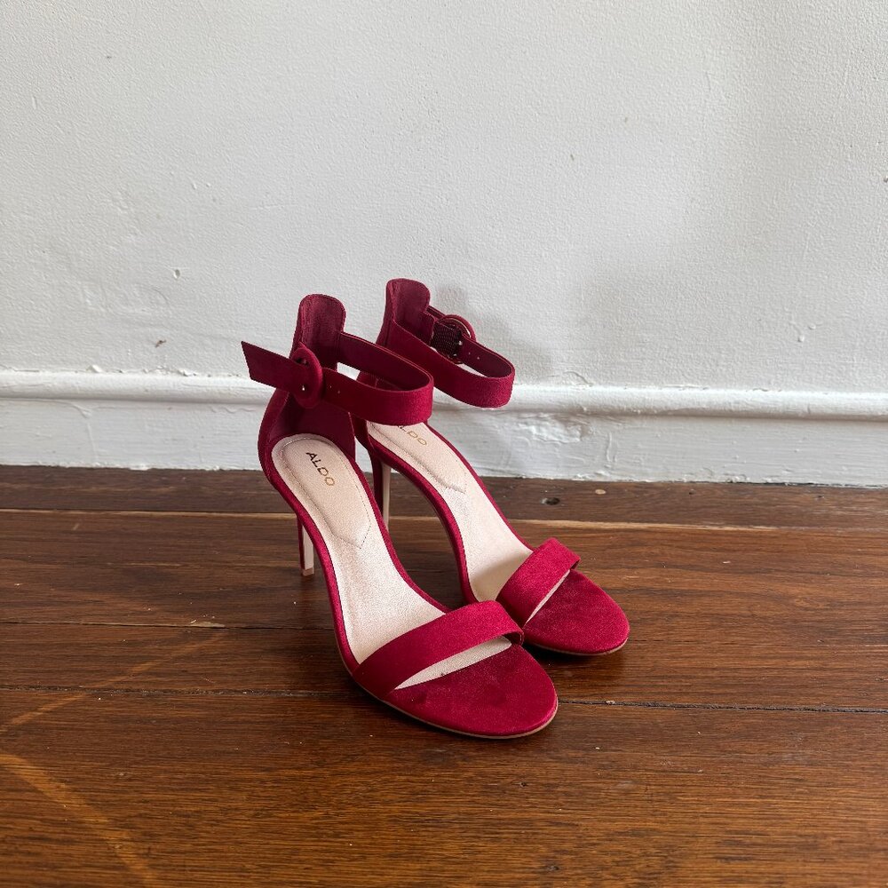 Aldo Red Suede Dosh Open Toed Heels